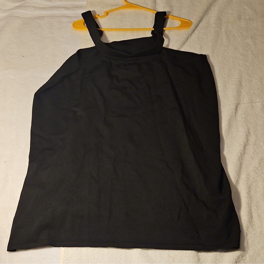 The Drop Women's Black Solid Square Neck Strap Accent Sleeveless Tank Top 3X
